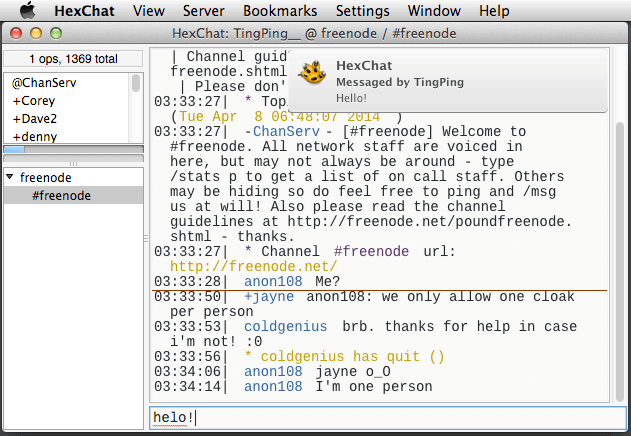 HexChat 2.10 on Mac OSX 10.9 Mavericks